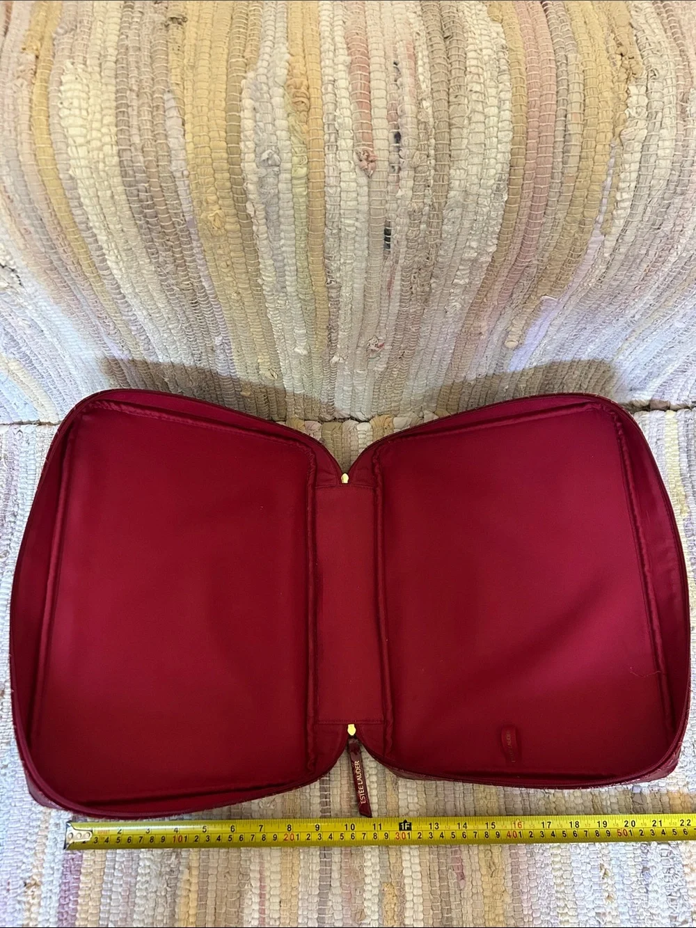 Estée Lauder Red Woven Satchel Handbag Structured Top Handle Purse